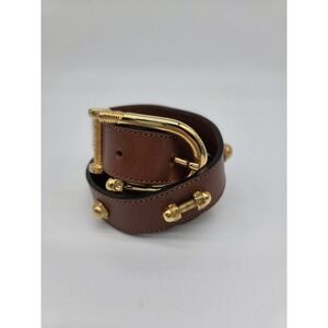 Satchi Brown Leather Belt Gold Buckle 75/30 Dress Work Italy Steampunk VNTG